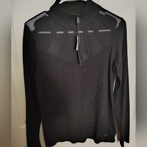 Catherine Malandrino Size M Long Sleeve Black Shirt With Mesh Lined Cut Outs
